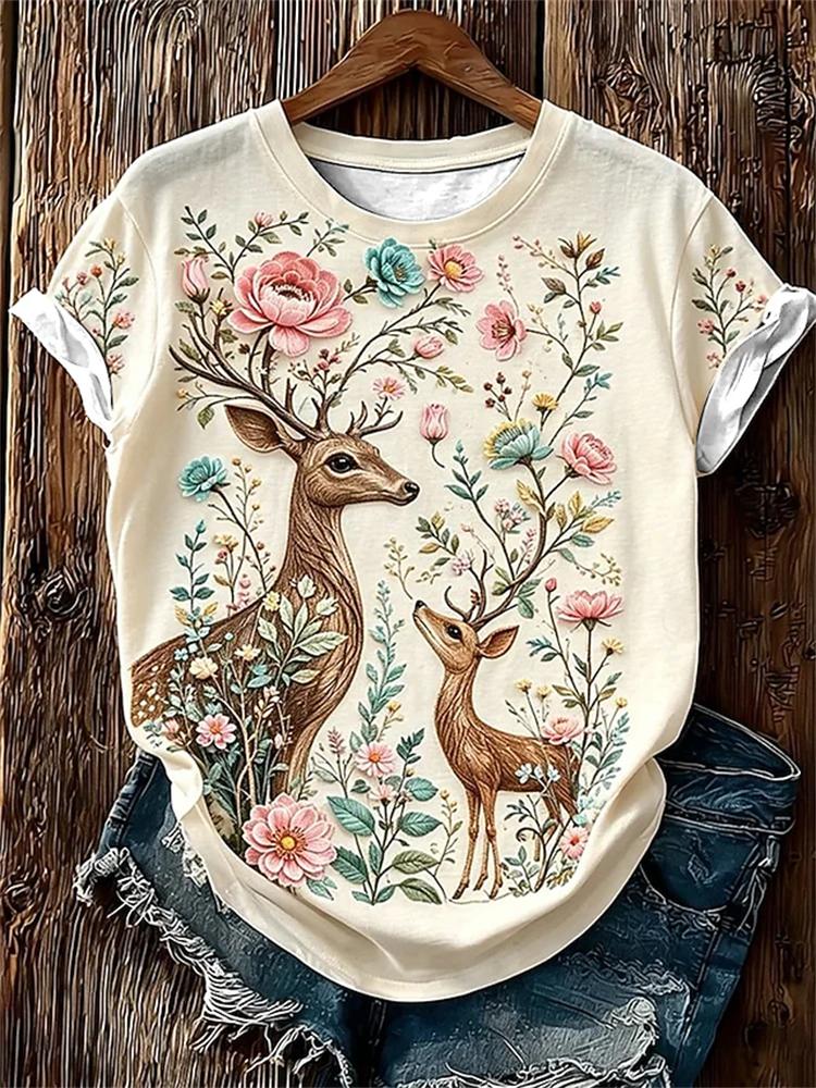 2026 Women's Fashionable Casual Round-Neck Short-Sleeve T-Shirt Bird-Print T-Shirt Trendy Streetwear Short-Sleeve Top