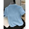 Temperament Lapel Ice Silk Knit Top Летняя свободная тонкая футболка с короткими рукавами