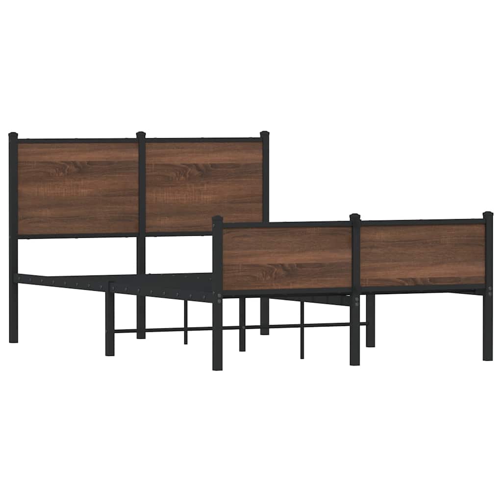 Metal Bed Frame without Mattress Oak Effect 120 x 190 cm