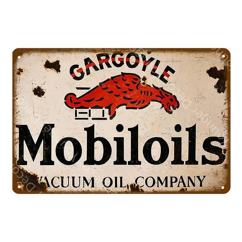 Моторное масло Mobiloil Металлические таблички Бензин Настенная тарелка Металлическая Винтажный декор для гаража Бар Паб Мужская пещера Декоративная металлическая табличка YA015