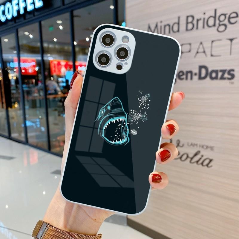 Cool Scary Shark Phone Case For IPhone 14 13 12 11 Pro Max X XR XS 8 7 Plus Liquid Glass Color Phone Cover