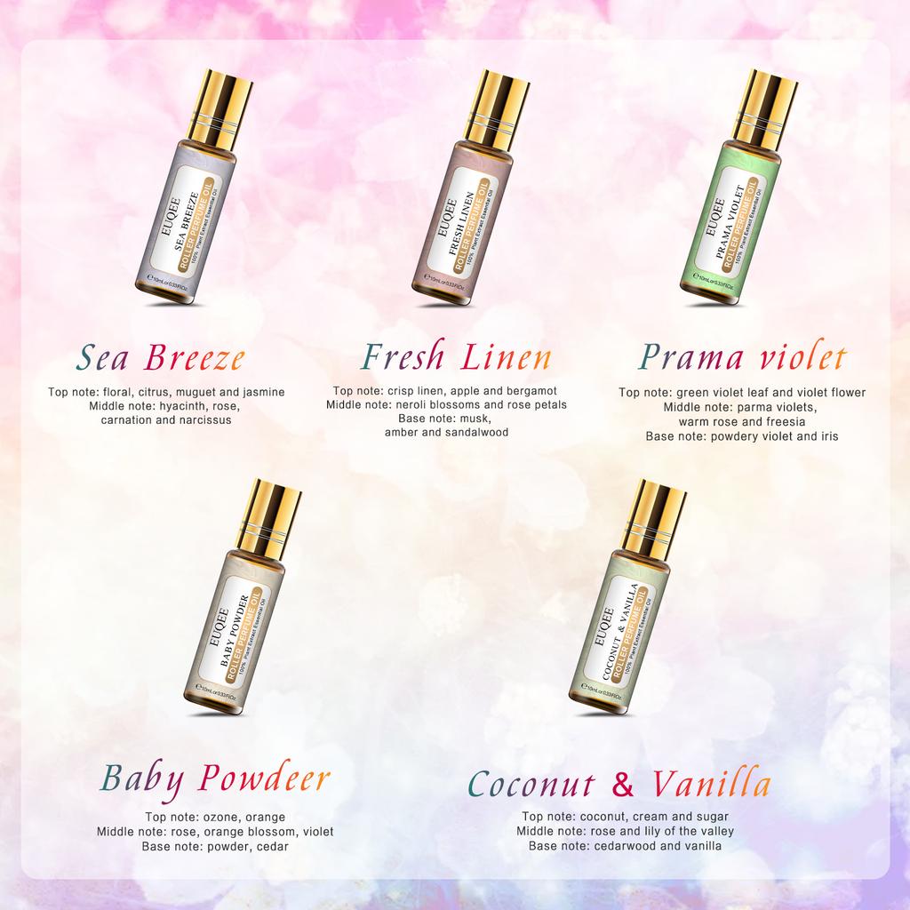 10Pcs EUQEE Roller Fragrance Oil Kit for Humidifier Massage Air Purifier DIY Perfume Roller Perfume Oil Gift Set with Diffuser Bracelet