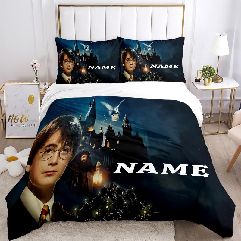 Custom Name Cartoon Harryl Bedding 3 Piece Set HD Print Duvet Cover Pillowcases for Teens Adult Bedroom Decoration
