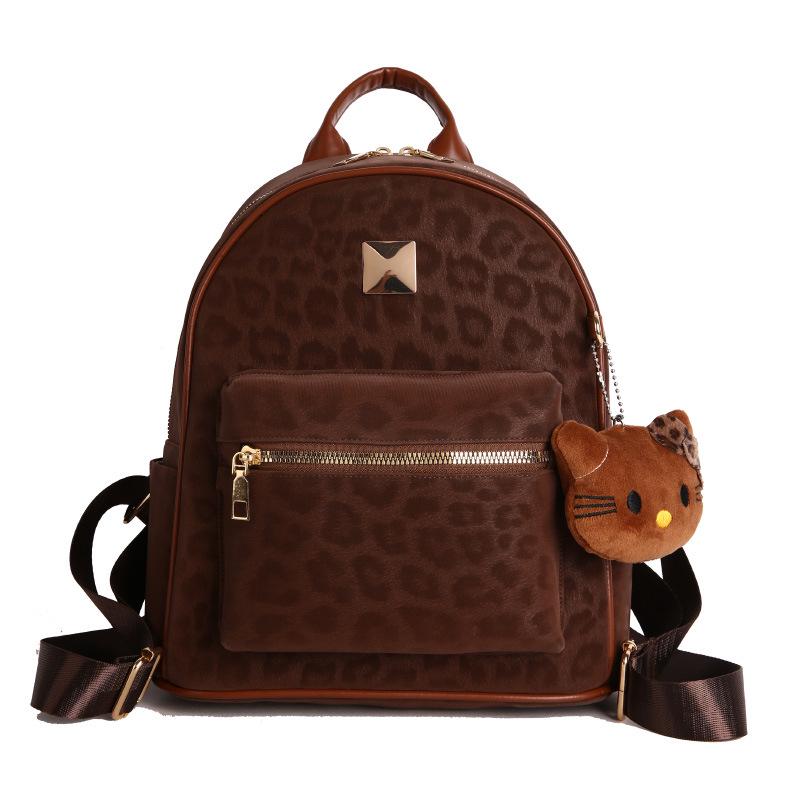 Трендовый женский рюкзак для通勤 с леопардовым принтом - Европейский и американский ретро нишевый школьный рюкзак
