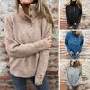 Women Pullover Sweater Stand Collar Buttons Half Placket Long Sleeve Knitting Tops Solid Color Loose Fit Casual Sweater