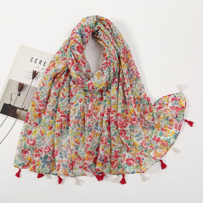 Литературный небольшой свежий хлопковый и льняной ретро-шарф с бахромой, женский напечатанный красивый шелковый шарф, японская солнцезащитная шаль
