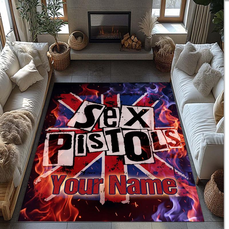 Sex Pistols Crystal Velvet Rug, Custom Name Text Personalized Non‑Slip Floor Mat for Home Decor Gift