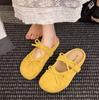 Double Bow Bag Head Slippers Women's 2025 Autumn New Fashion Casual Suede Flat Bottom Solid Color Half Drag Women