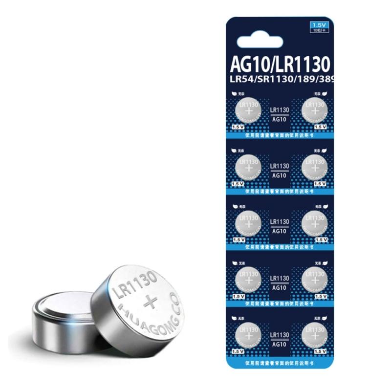 Pack of 10 AG10 LR1130 Button Cell Batteries LR1130 Button Batteries for Watches Remotes Long Lasting Power Supply