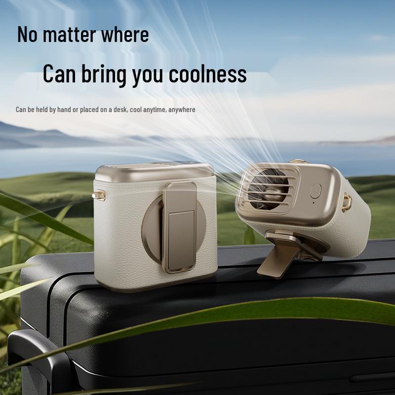 360° Rotating Portable Retro Leather Fan: Waist-Hanging, Bag-Hanging, Desktop Three-in-One Outdoor Cooler