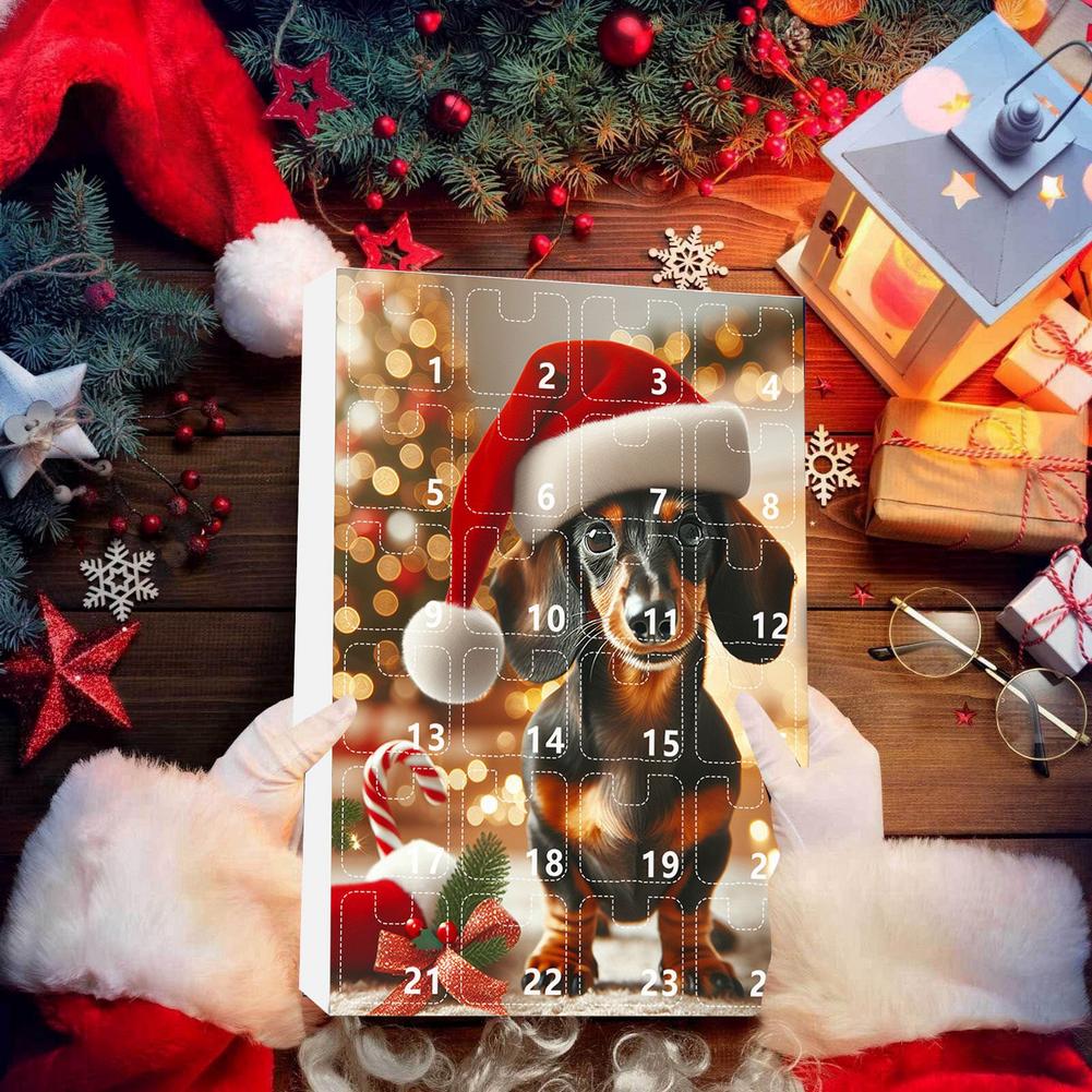 2D Dachshunds Advent Calendar Cat Pendant Ornament 24 Days Christmas Countdown Calendar Xmas Tree Hanging Pendant Christmas Gift