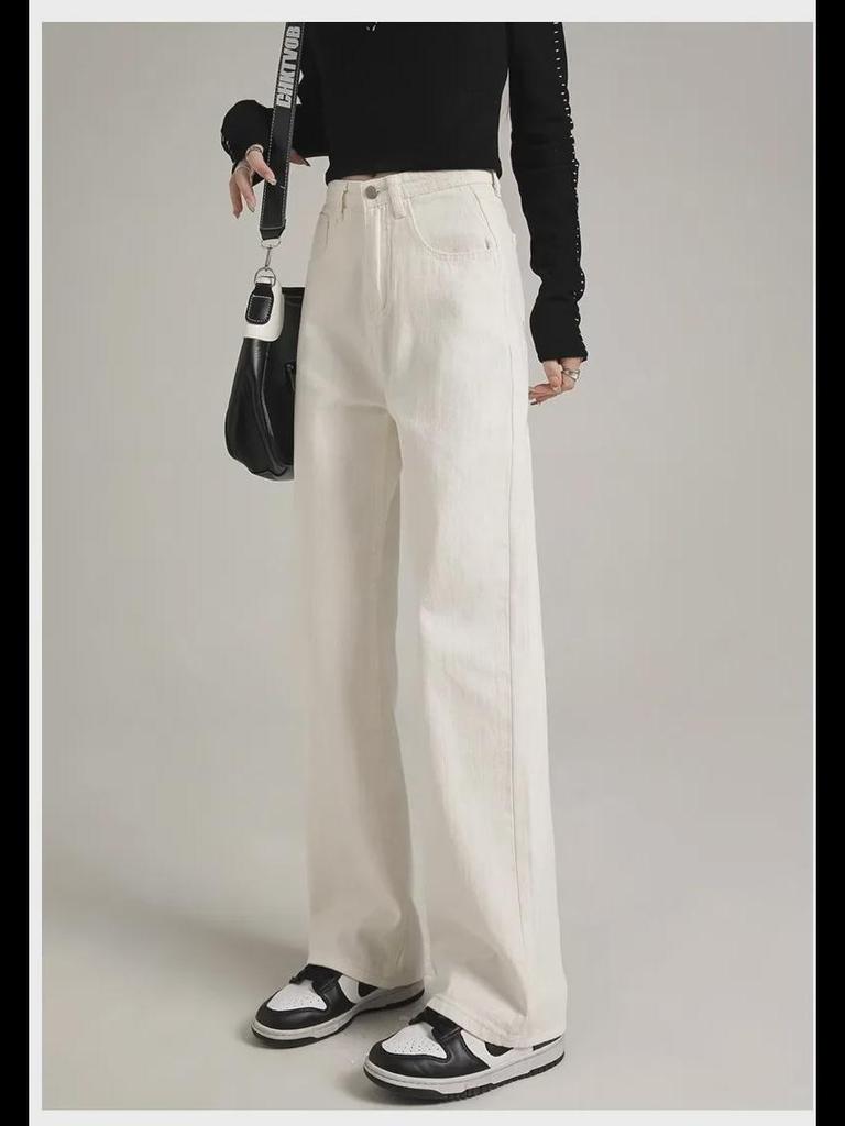 Women's Summer 2024 High-Waist White Wide-Leg Jeans