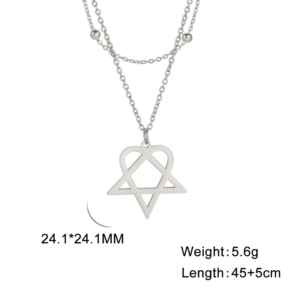 Lucktune Him Heartagram Star Pendant Necklace Stainless Steel Heart Pentagonal Chain Necklace Women Couple Jewelry Wedding Gift