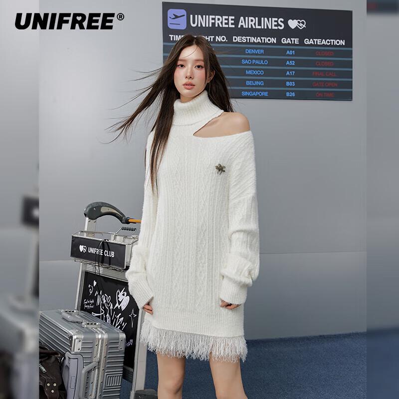 unifree Retro Frayed Edge High-Neck Knitted Sweater