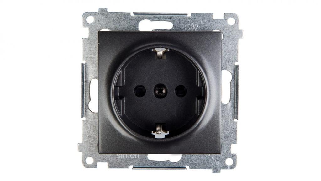 Simon 54 Single Socket Schuko Z/U 16A Ip20 With Track Shutter Anthracite Dgsz1Z.01/48