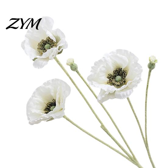 Realistic Faux Plants for Wedding 5 Heads Artificial Poppies Flowers with Stems, Silk Fake Flowers, Natural Look Floral Stems Bouquet Table