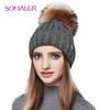 Natural Raccoon Fur Pom Poms Hat Female Warm Wool Women's Cap Twist-type Knitted Girl Winter Hats Skullies Beanies