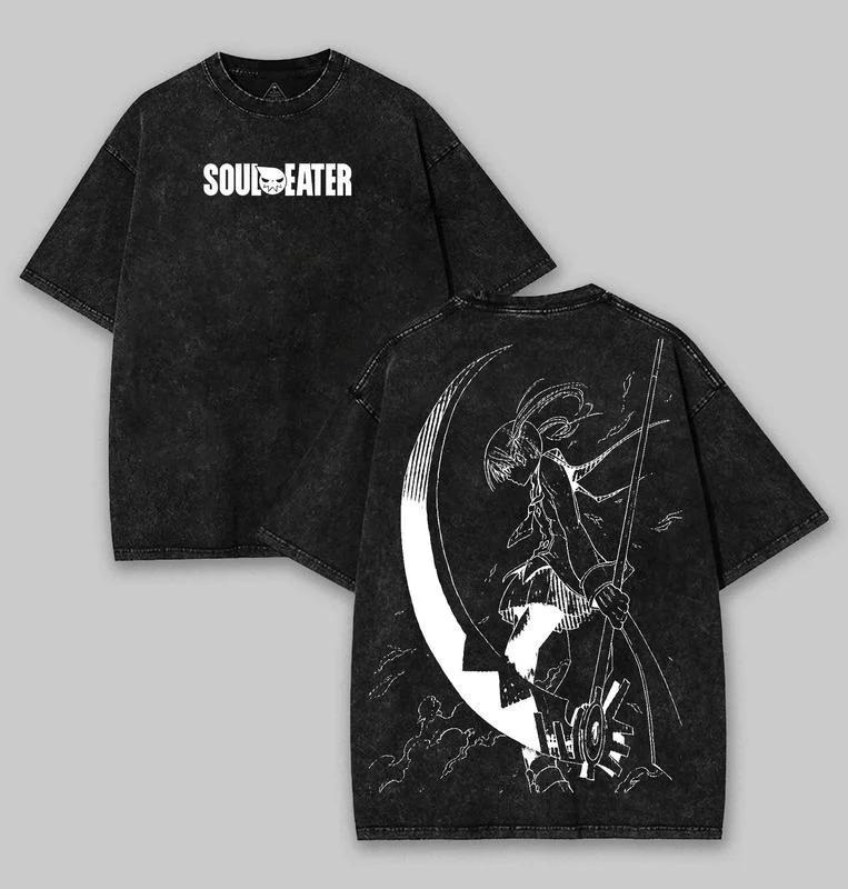 Японский Манга Soul Eater Футболка Хип-Хоп Y2k Футболка Винтажная Стиранная Уличная Одежда Мужская Женская Одежда Оверсайз Чистый Хлопок Футболка
