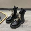 Осень-зима Новые женские ботильоны на водонепроницаемой платформе со шнуровкой на толстом каблуке Короткие сапоги Модные кожаные женские ботильоны на толстом каблуке