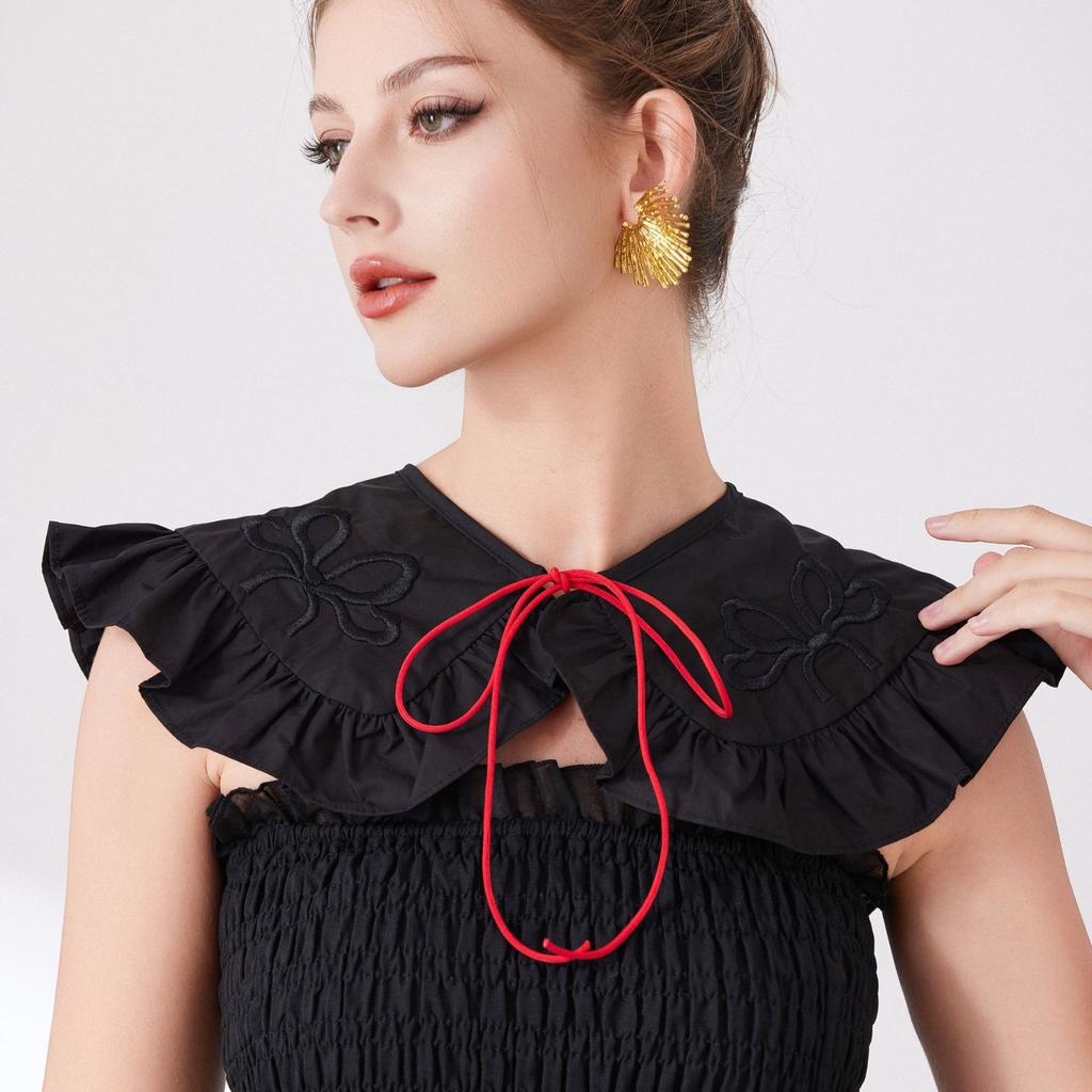 Black Bowknots Fake Collar Shoulder Wraps for Womens Removable Wedding Party Shirt False Detachable Collar Ties