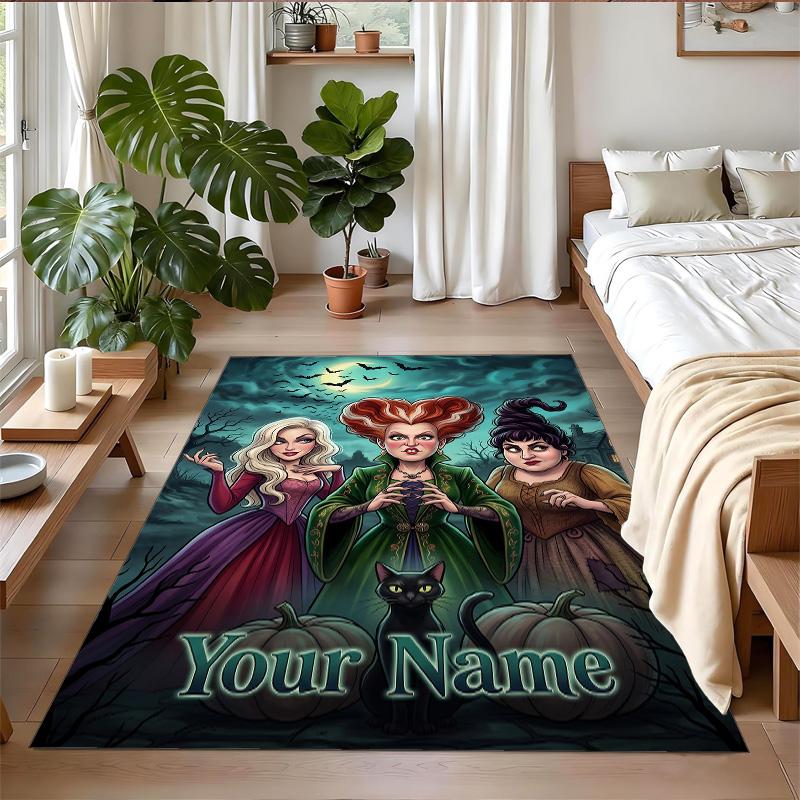 Crystal Velvet Rug Custom Name Text, Soft Non Slip Floor Mat Home DecorHocus Pocus Sanderson Sisters