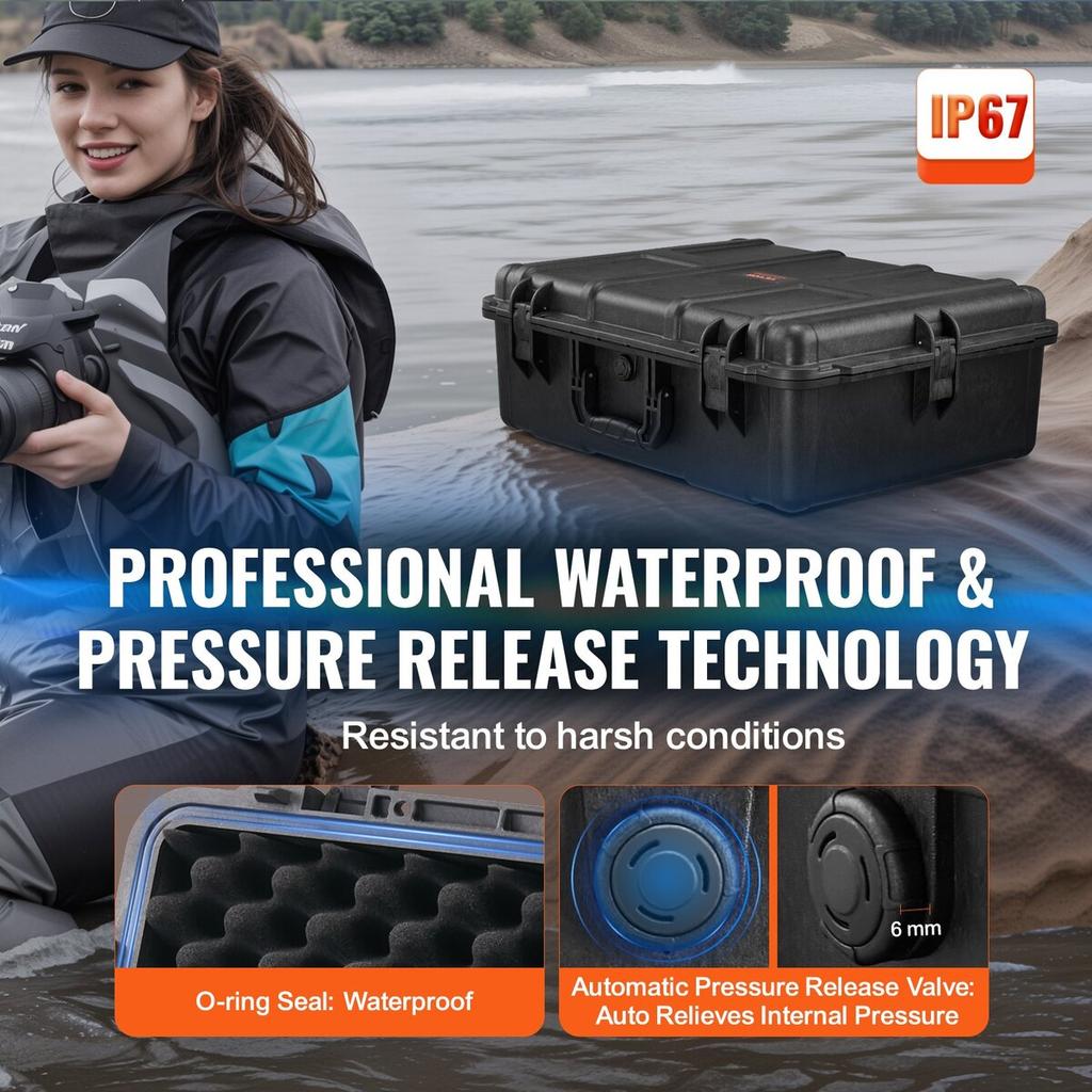 2.4 Cu.ft Weatherproof Hard Case with Handle Clips Padlock Holes Foam