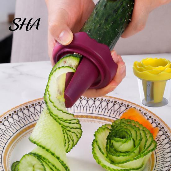 Food Decorating Tool for Plating 2Pcs Vegetable Flower Cutter Tool, Manual Spiral Slicer Carrot Cucumber Radish, Kitchen Gadget Fruit Carving