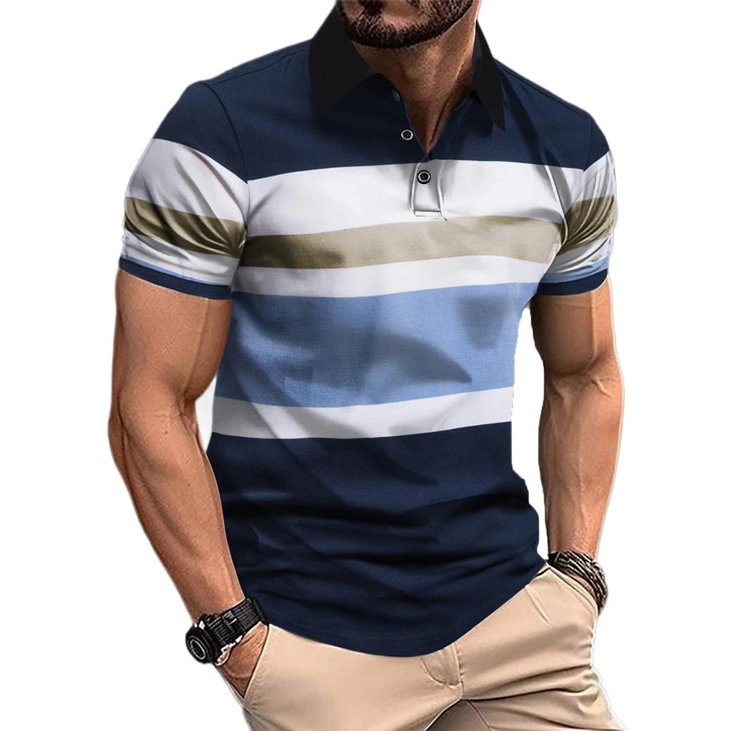 Men's Summer Fashion Striped Print Casual Short Sleeve T-shirt Men