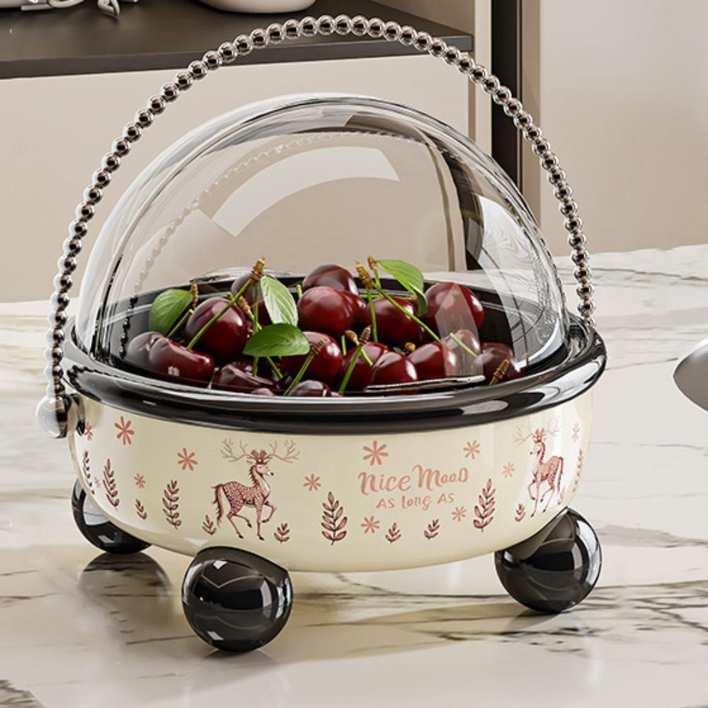 Large Capacity Drain Fruit Serving Plate High Feet Flip Cover Table Fruit Tray Plastic with Handle Snack Tray Candy