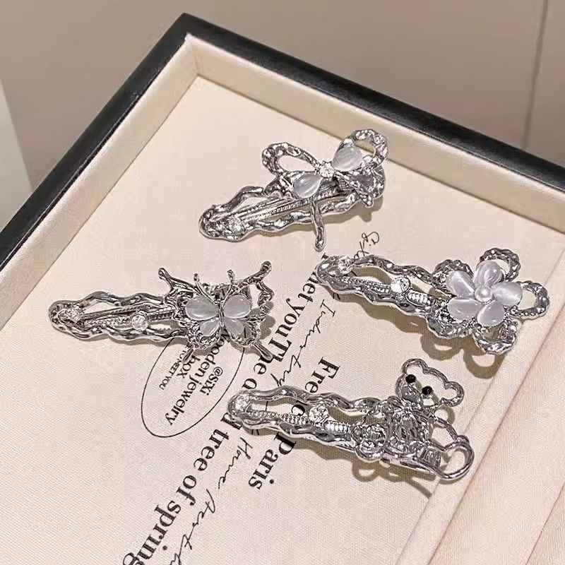 Y2K Irregular Liquid Metal Hairpin Butterfly Zircon Hair Clips Girl Bang Clip for Women Hair Accessories Fashion Silver Blue New