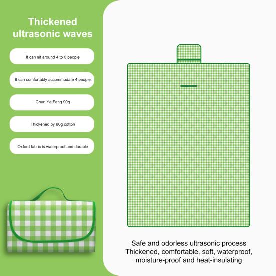 Плед для пикника с толстым хлопковым наполнителем, водонепроницаемый, легко моется, многоцелевой пляжный коврик, складной коврик для пикника с ручкой