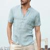 Summer Men Henley T Shirt Tops Casual Loose V Neck Short Sleeve Tee Pullover