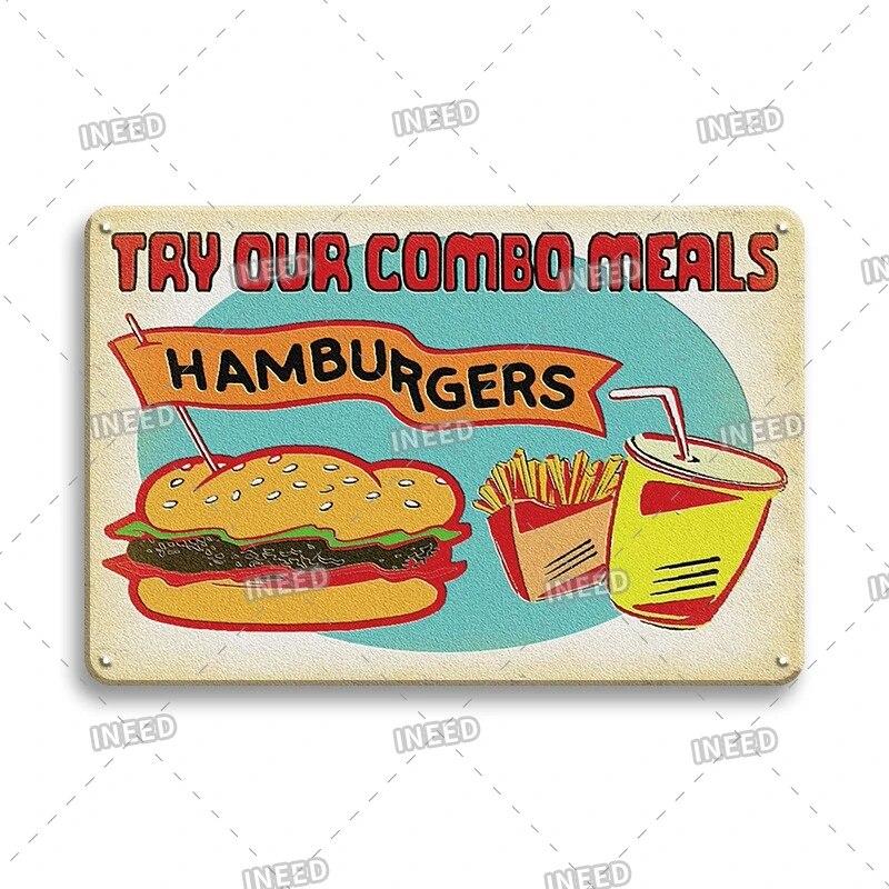 Mfoever Burger Sign Best In Town Beef BBQ Vintage Decor Hotdogs Kitchen Decorations Wall Plaque Retro Decor Vintage Food Sign