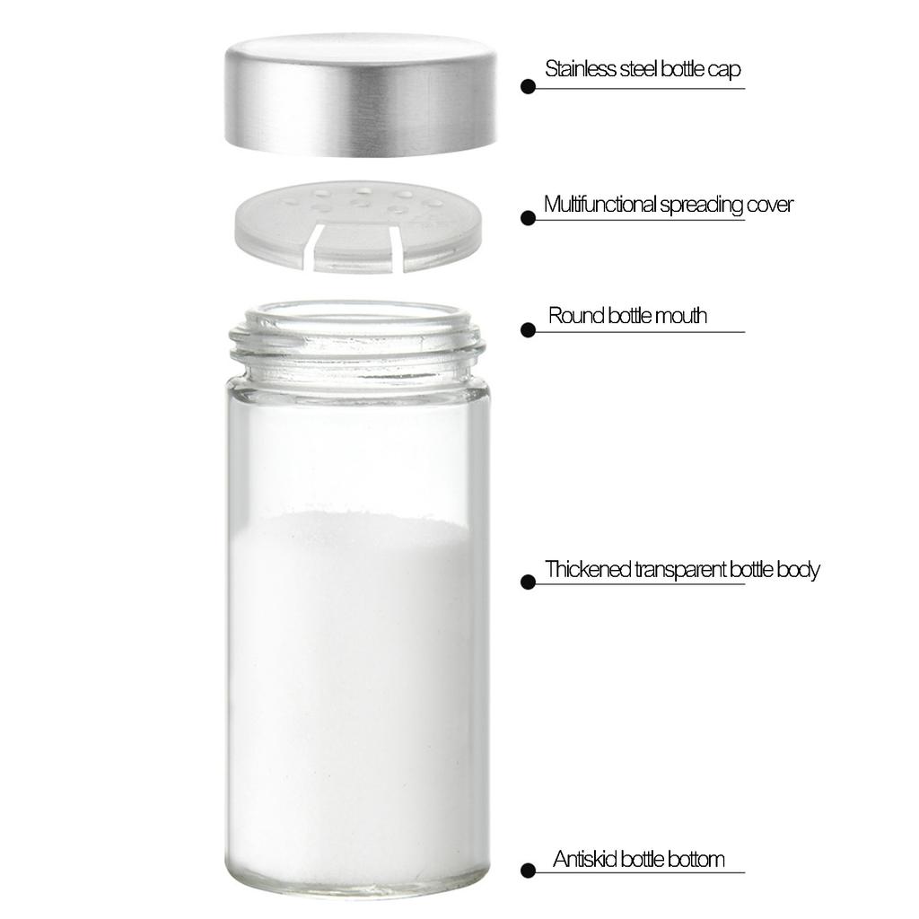 Kitchen Utensils Round Glass Spice Bottle Household Sprinkler Bottle Swivel Opening Closing Spice Set