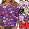 Женские топы с рукавом три четверти, рубашка на День святого Валентина, круглая горловина, свободная повседневная рубашка