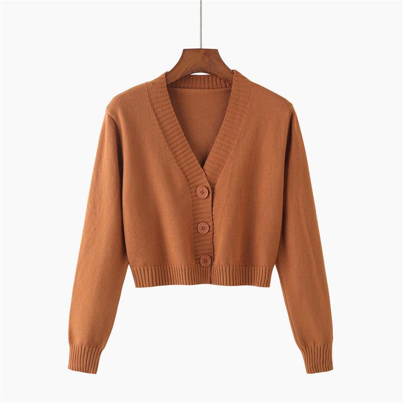 Women's V-neck Knitted Cardigans Sweater Female Casual All-match Short Cardigans Korean Style Sweater