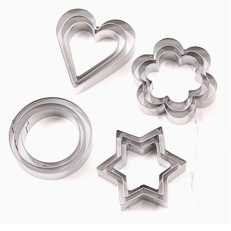 3/12pcs Cookie Cutters Stainless Steel Flowers Heart Circle Stars Baking Mould DIY Baking Molds Biscuit Cutter Fruit Egg Mould