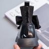 Короткие сапоги в корейском стиле для девочек, носки, туфли принцессы, черные маленькие кожаные туфли, модные одинарные туфли