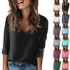 Women's T Shirt Tee Solid Color Falling Shoulder Sleeve 3/4 Sleeve Daily Weekend Fashion Basic V Neck Regular Top