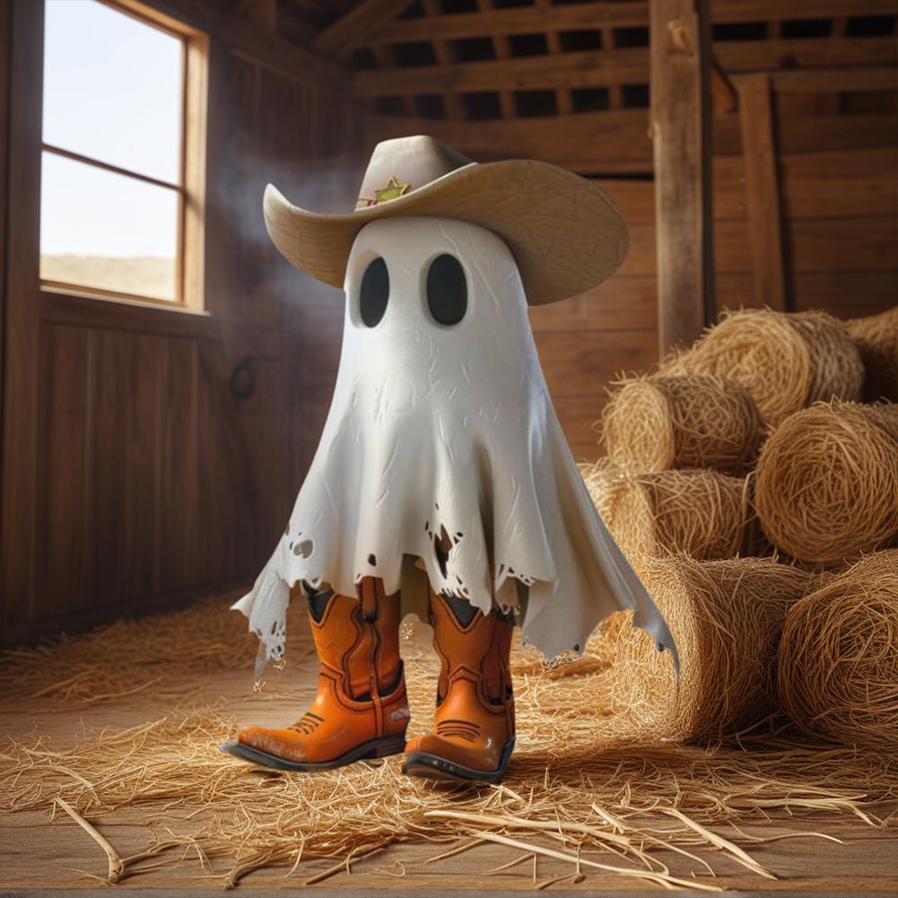 Halloween Ghost Ornaments Ghost Cowboy with Boots Ghost Sculpture Statue Table Ornament for Tabletop Halloween Decor Ghost Decor