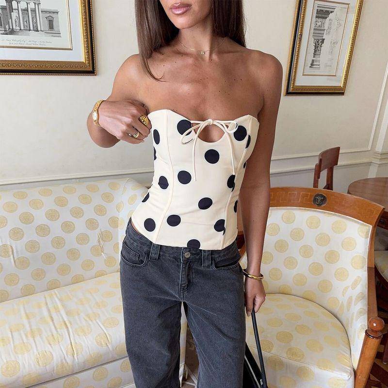 Cross-Border European and American Women's Clothing 2025 Autumn New Sexy Chest-Wrap Polka Dot Design Tight-Fitting Short Inner Tank Top