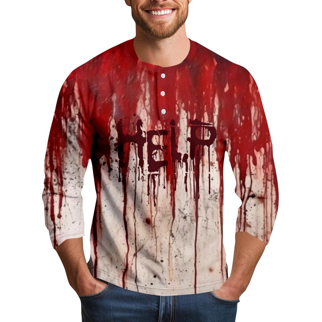 Men's Halloween Print Raglan Dralan Three-quarter Sleeve Casual Top