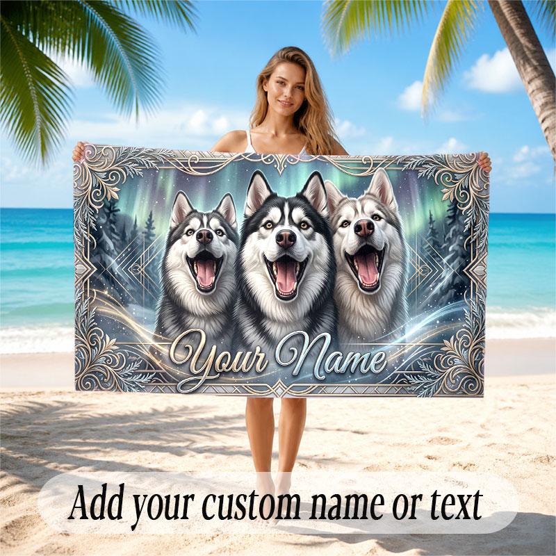 Christmas Winter Theme Soft Beach Towel Personalized Custom Name Text Towel Portable for Beach Pool Travel