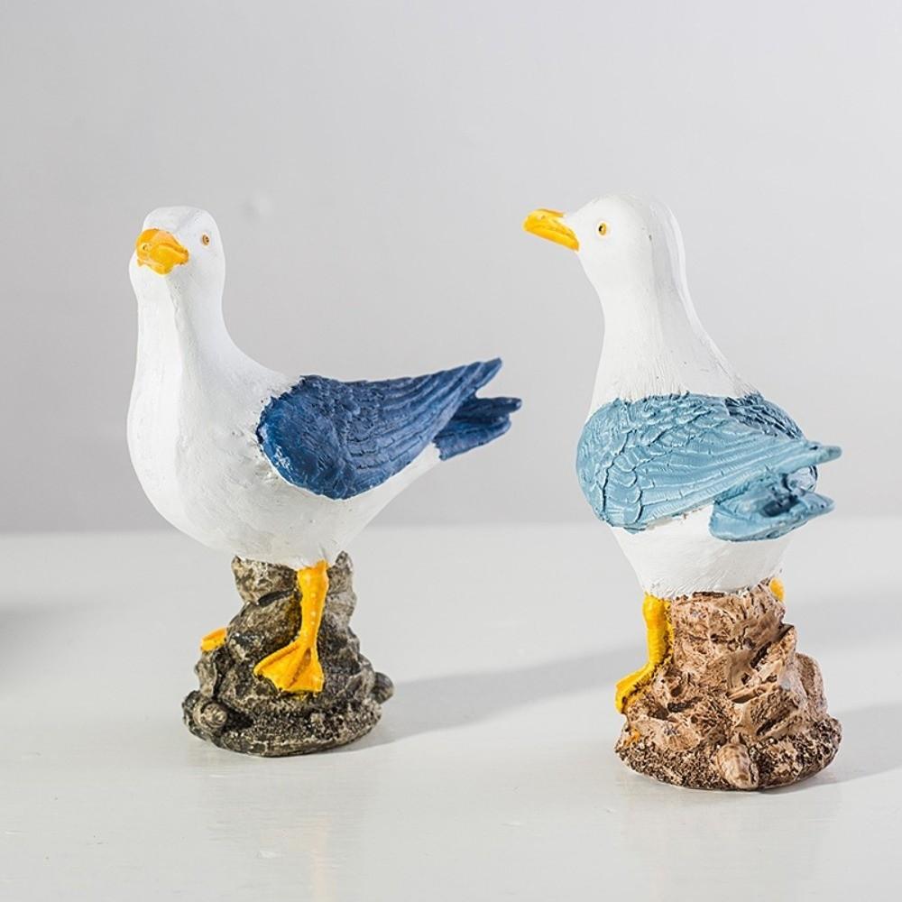 Mediterranean Style Resin Seagull Figurine Waterproof Beach Theme Seabird Ornament Handmade Fade-Resistant Small Seagull Model