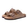 Fashion Comwarm Cork Footbed Sandals Women Summer Fashion Suede Flats Sandals With Arch Support Couple Open Toe Beach Slides Adjustable