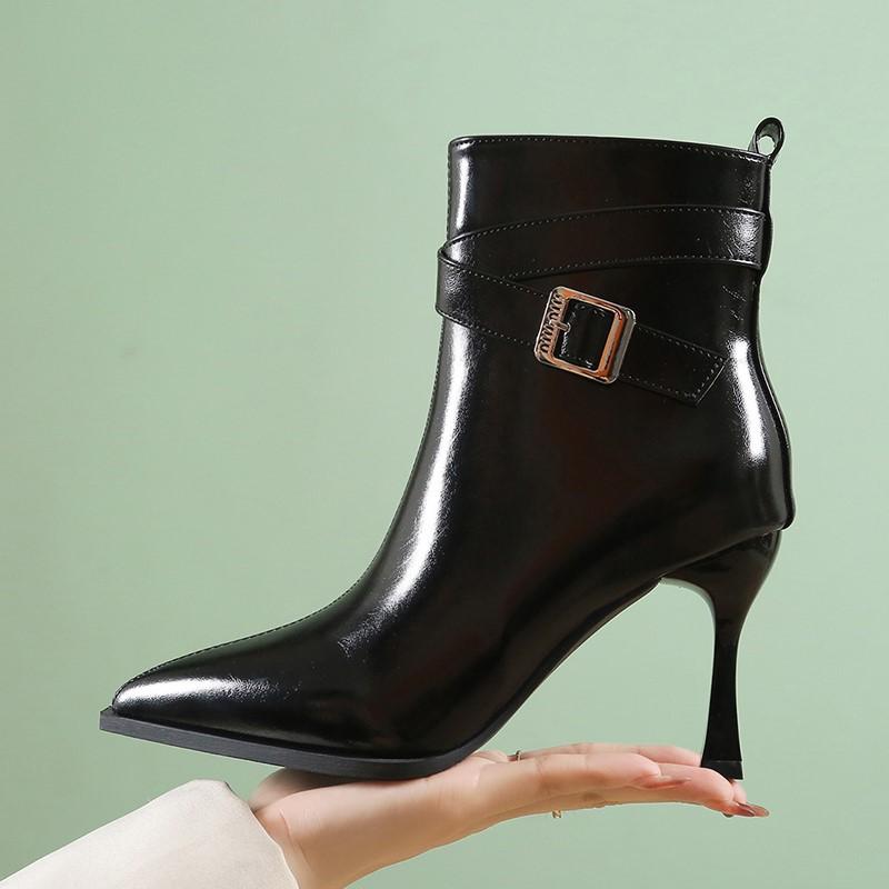 Ботильоны Мартин на тонком каблуке женские 2025 осень и зима черные короткие ботинки дизайнерские с пряжкой на ремне остроносые ботинки на высоком каблуке хаки ткань