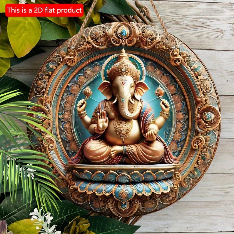 1 шт. 2d плоская классическая деревянная настенная табличка Ганеша - 20 см круглая многоцелевая декоративная табличка для Дивали, спальни, гостиной, патио - элегантная стена
