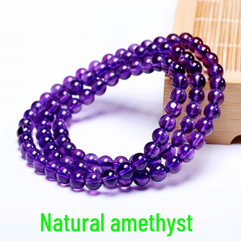 Аметистовый трехрядный кристальный браслет с бусинами