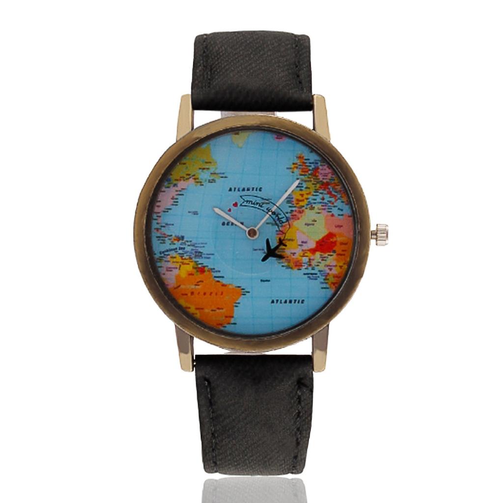 Модные Ретро Кварцевые Часы Самолет Подержанные Часы Карта Унисекс