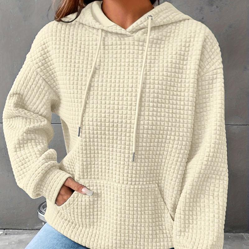 Повседневная толстовка больших размеров, женская однотонная толстовка с капюшоном и завязками с длинными рукавами и вафельным узором, с карманами